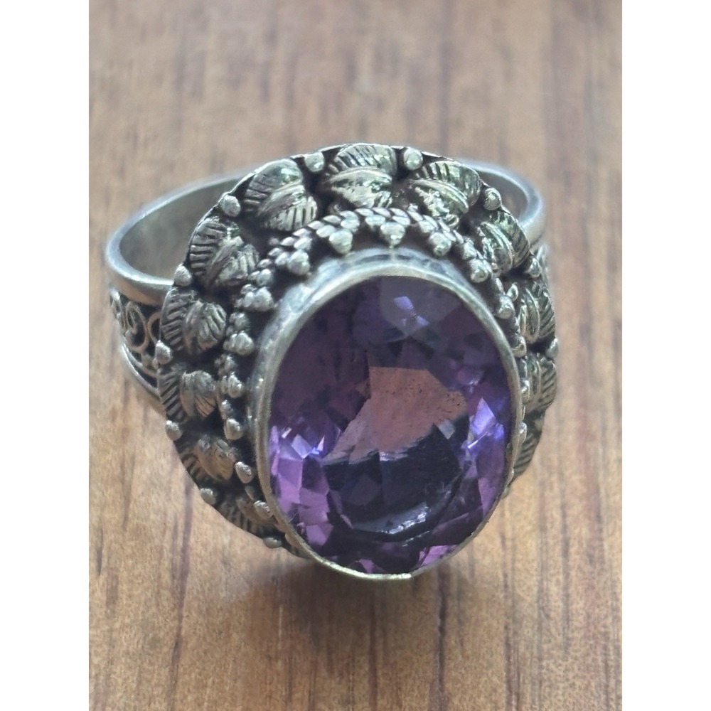 Vintage Sterling Silver Amethyst Ring Adjustable